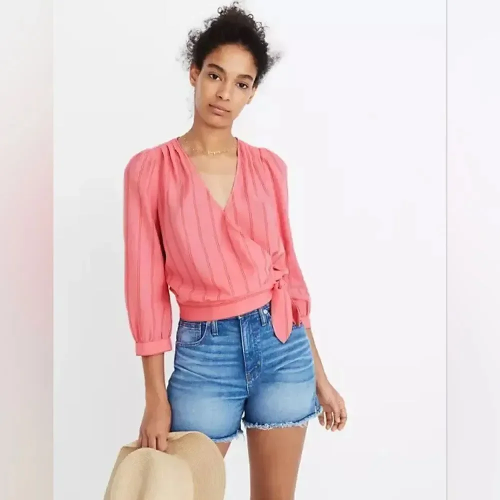 Madewell Cecilia Pink Striped Wrap Top XS
